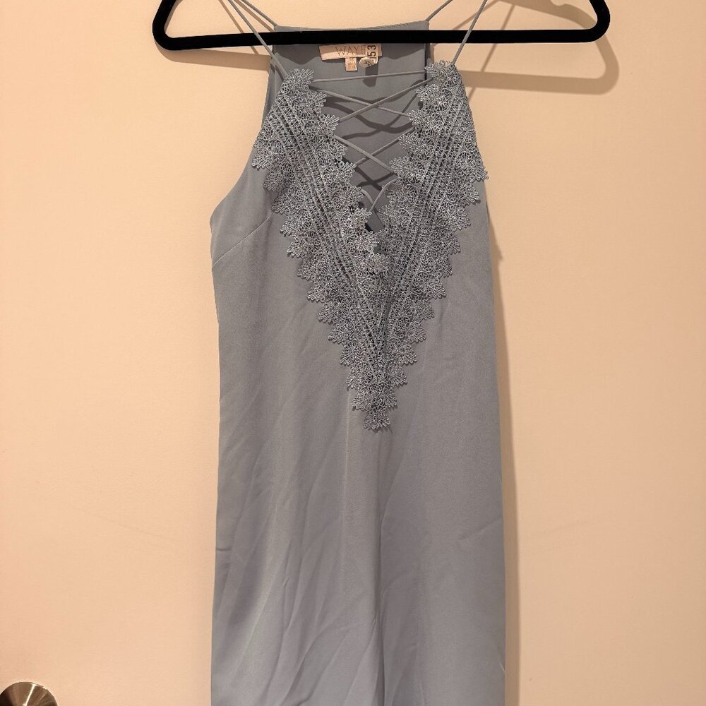 WAYF Light Blue Lace Trim Slip Dress | Satin Look | Spaghetti Straps | S
